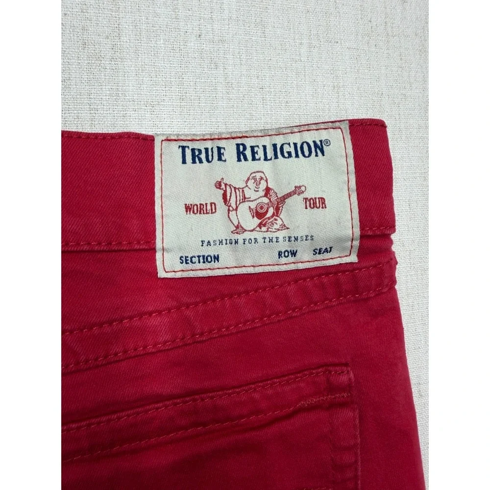 True Religion Ricky Flap Red Relaxed Straight Denim Shorts Mens 42 Raw Hem